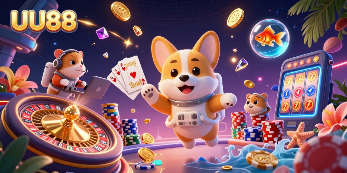 Experience lucky moments at UU88 with a vibrant 3D cartoon casino adventure featuring an astronaut corgi.