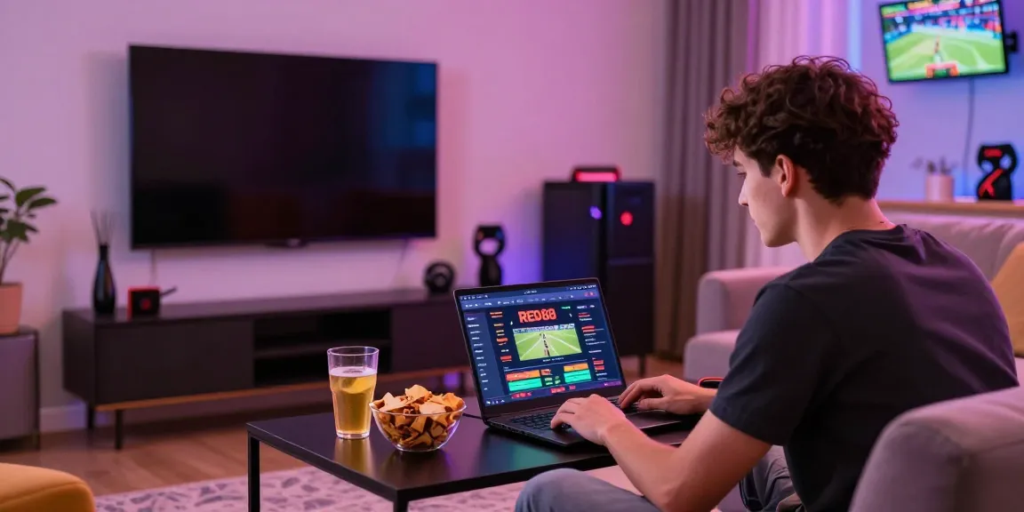 Exciting online gaming experience on RED88 platform in a cozy living room.