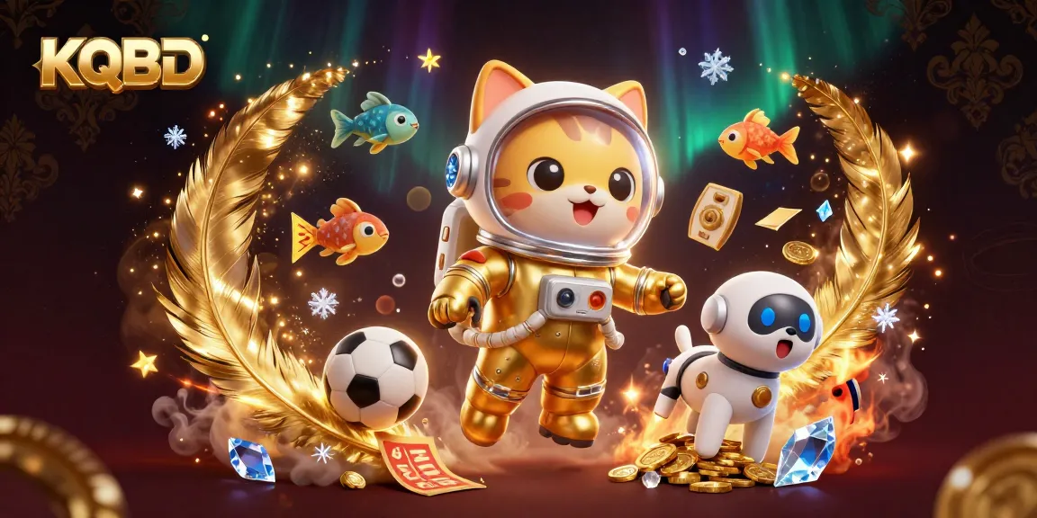 KQBD shows betting excitement with a golden space cat and sports elements amidst a cosmic backdrop.