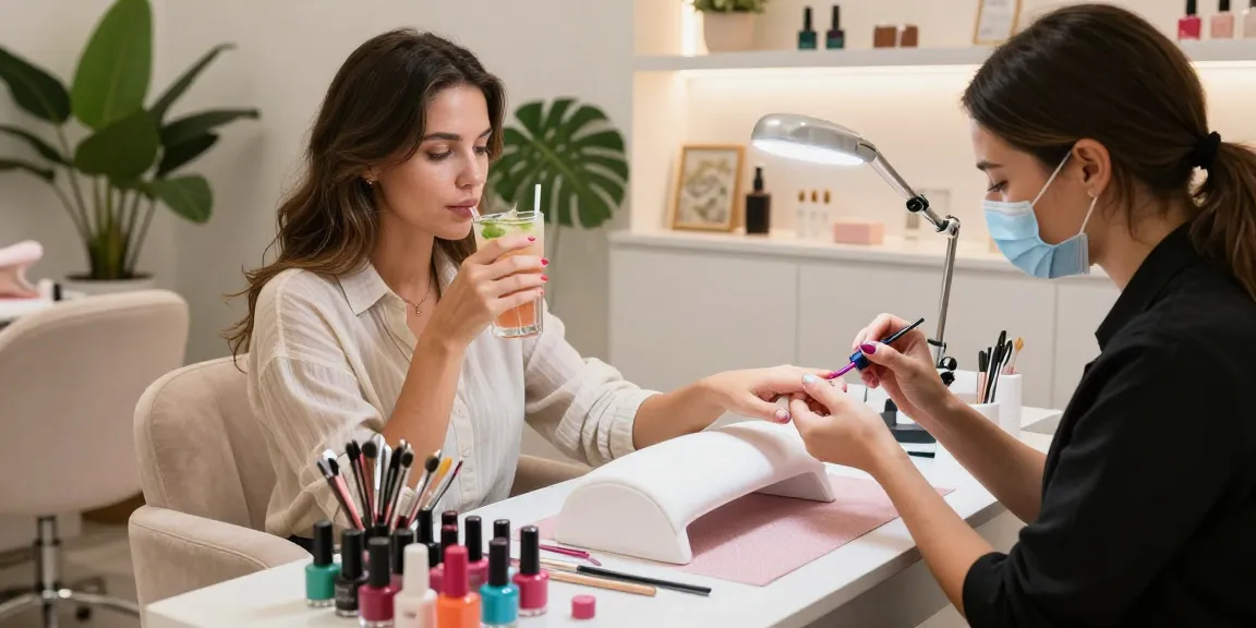 Professional manicure at Paradise Nail Beauty salon with vibrant polish and elegant decor.