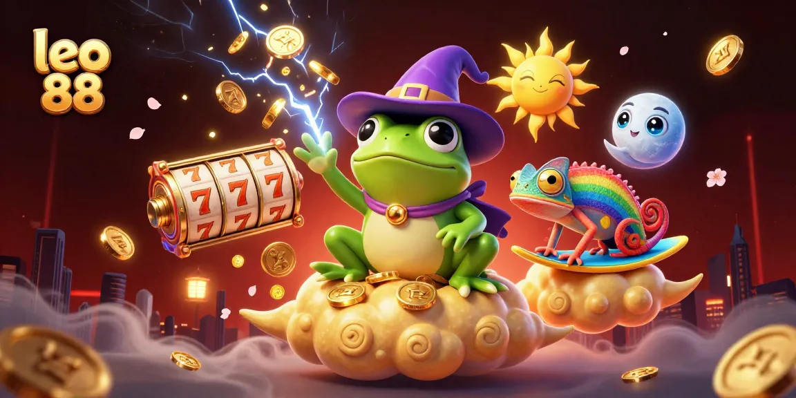 Experience the vibrant thrill of le 88 with a whimsical casino illustration featuring golden coins and slot elements.