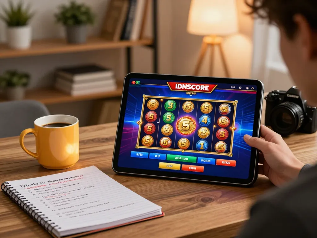 IDNSCORE RESMI casino player engaging with mobile app for thrilling gambling experience filled with strategic insights.