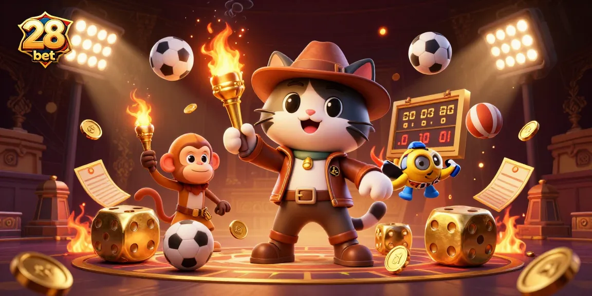 28bet enthusiasts celebrating wins amidst sports balls and dynamic casino elements in a thrilling 3D scene.