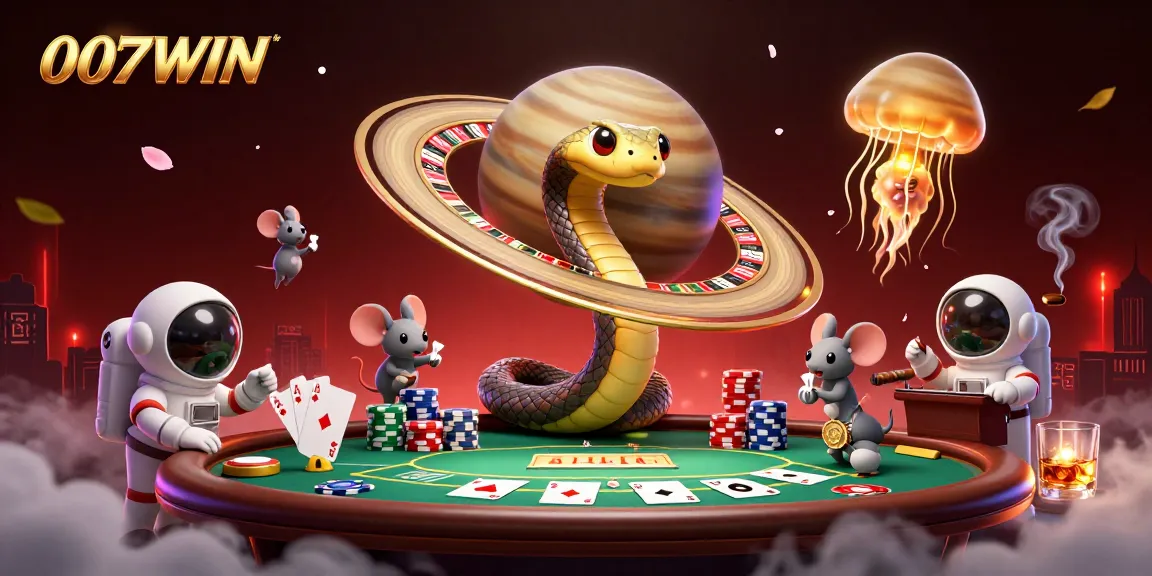 Place your bets at 007WIN as animated astronaut mice engage around a roulette wheel in an exciting 3D casino.