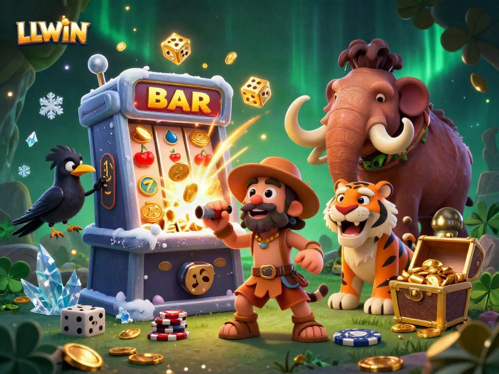 Experience thrilling gaming at LLWIN with a vibrant 3D cartoon scene featuring unique casino characters and explosive jackpots.