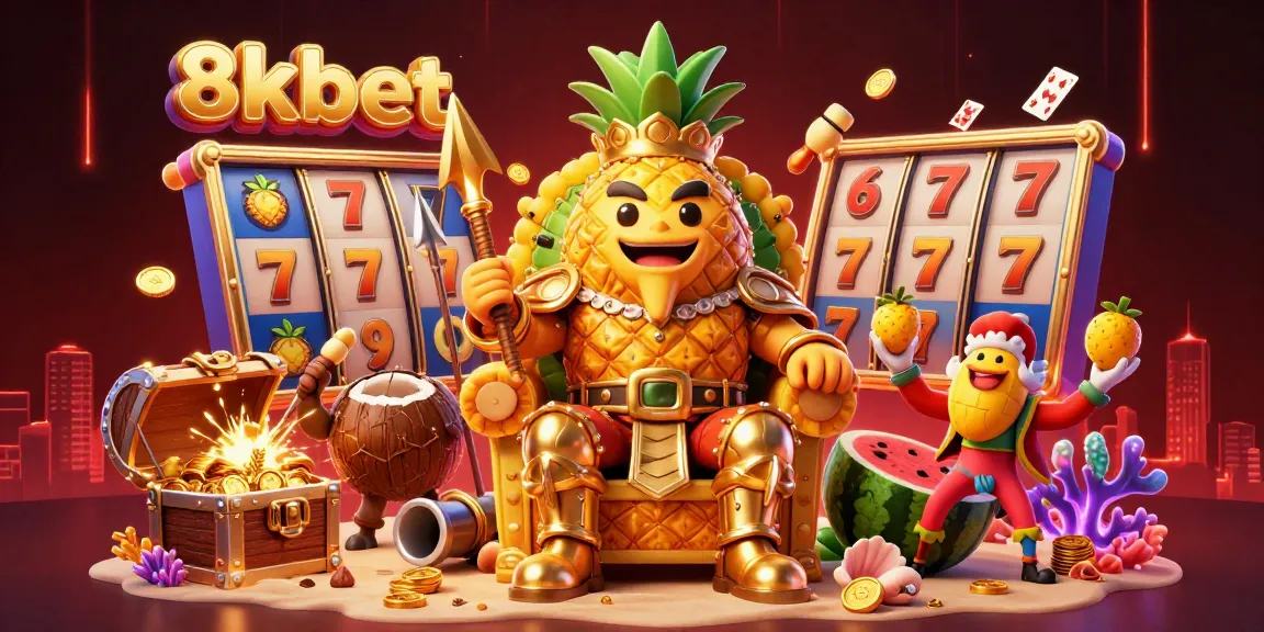 Experience the vibrant excitement of 8kbet with dynamic gaming elements in a lively beach casino scene.
