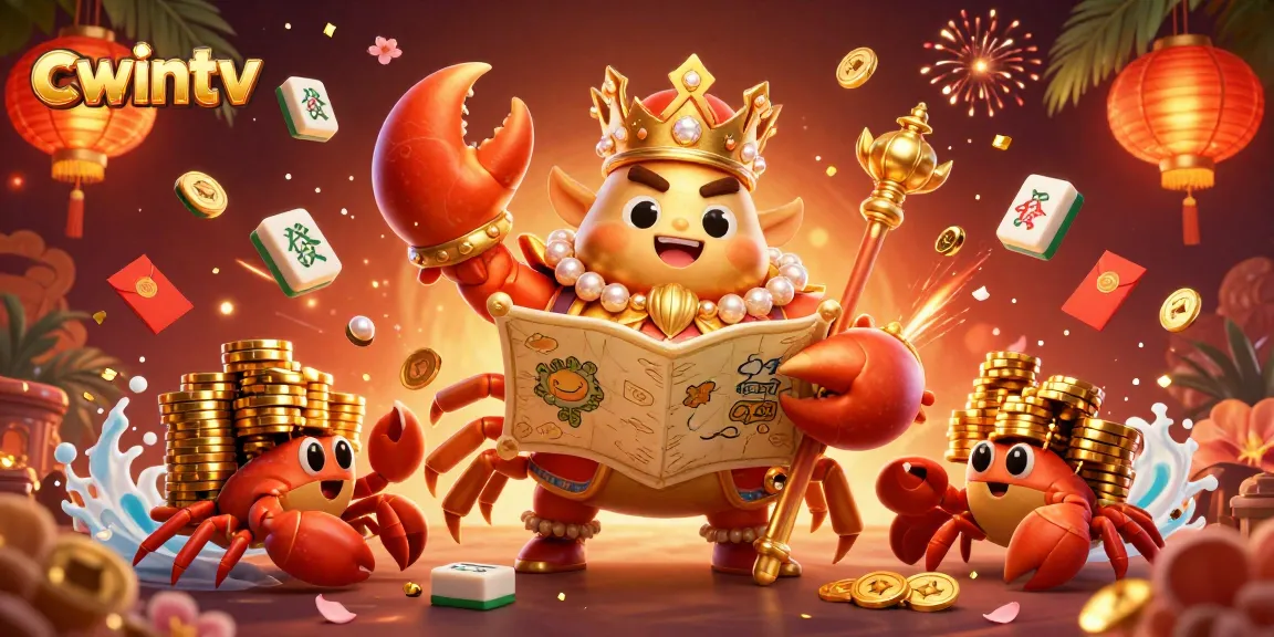 Engage with the vibrant casino scene from cwintv featuring a golden crab emperor amidst festive gaming elements.