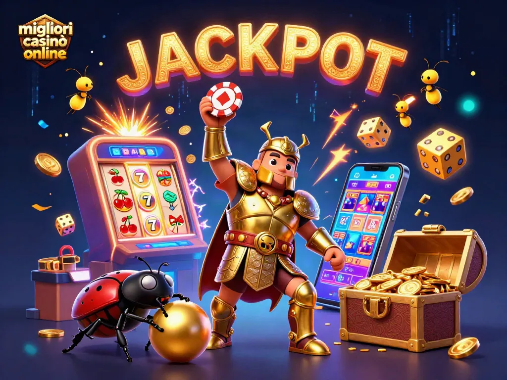 Gioca nei migliori casinò online con colori vivaci e dinamiche coinvolgenti in un'illustrazione 3D.
