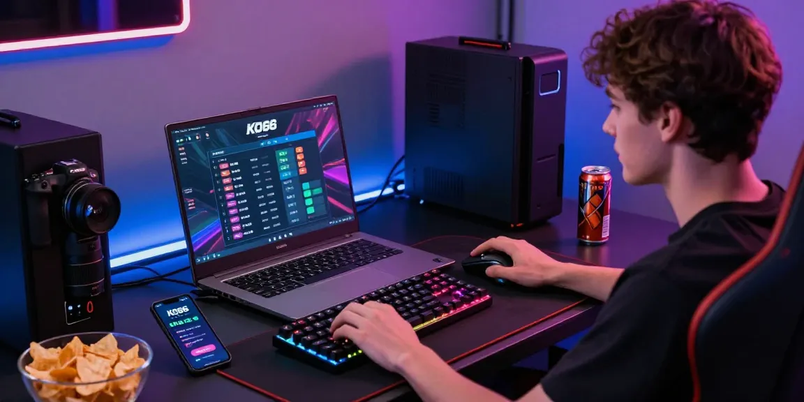 Exciting KO66 app gaming environment showcasing a young adult engaged with modern gaming setup.