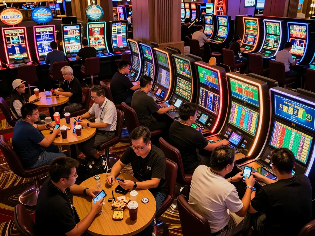 People actively engaging with kèo nhà cái during a vibrant sports betting event in a modern casino, placing bets and analyzing odds.