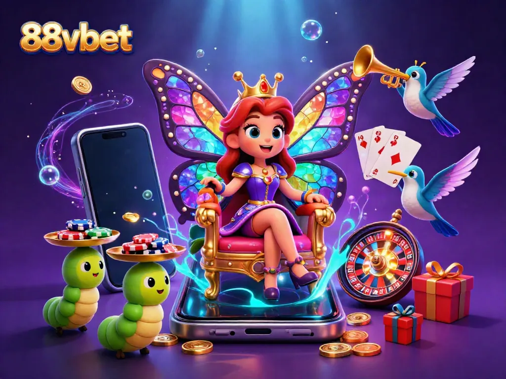 Play slots and win big with 88vbet in this vibrant 3D casino scene full of excitement.