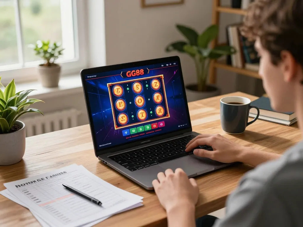 Engaging gameplay at GG88 online casino interface with strategic notes and warm home setting.