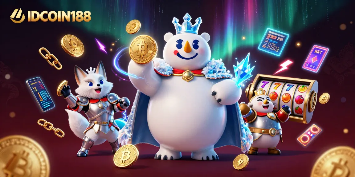 IDCOIN188 enhances gameplay in a dynamic 3D crypto casino featuring vibrant characters and elements.
