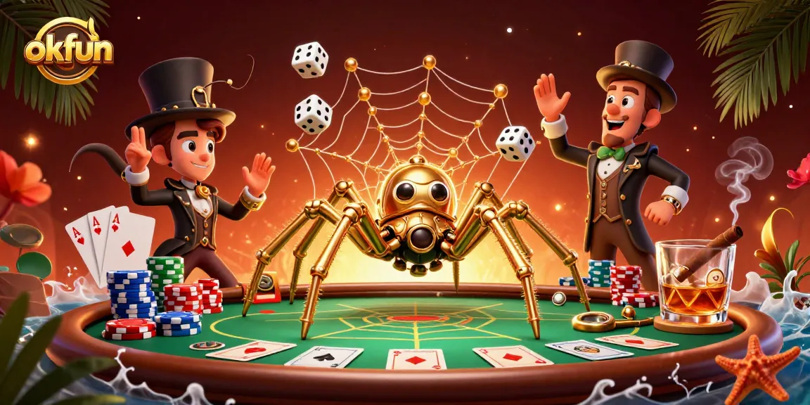 Experience OKFUN's vibrant casino scene featuring dynamic poker gameplay and captivating 3D elements.