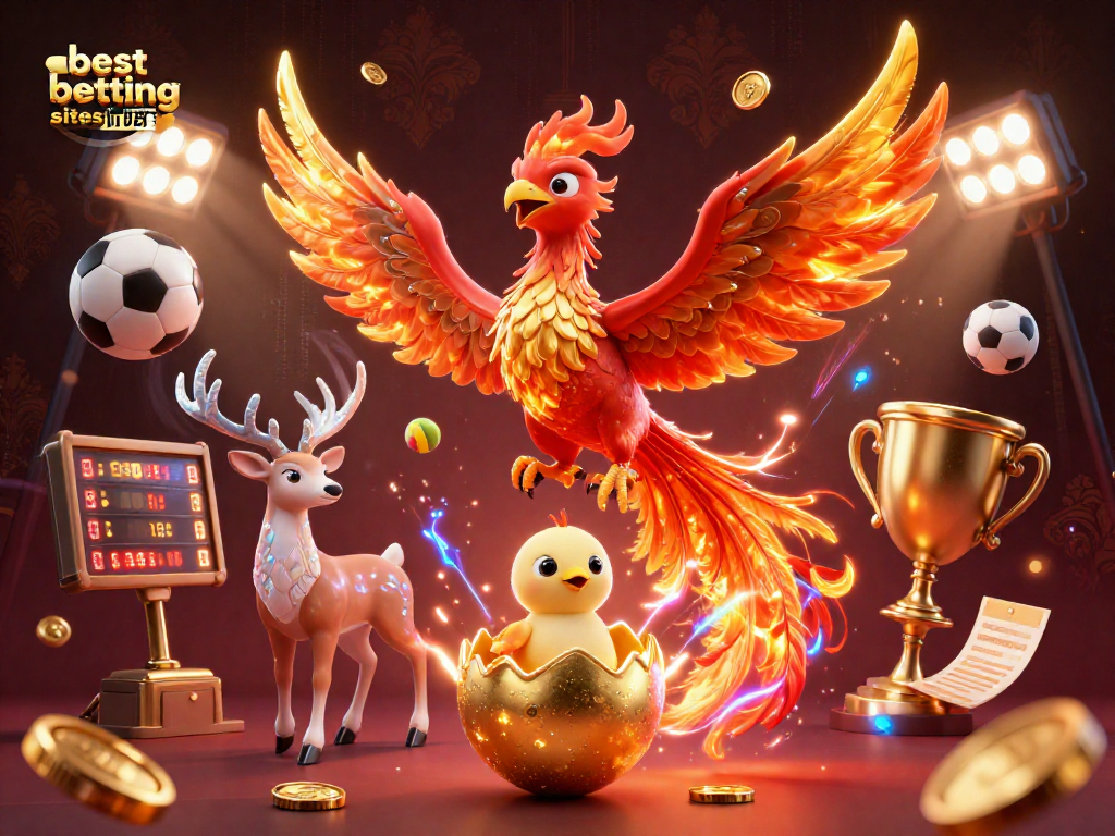 Experience the thrill with the best betting sites in UAE featuring a vibrant 3D illustration of a phoenix and sports elements.