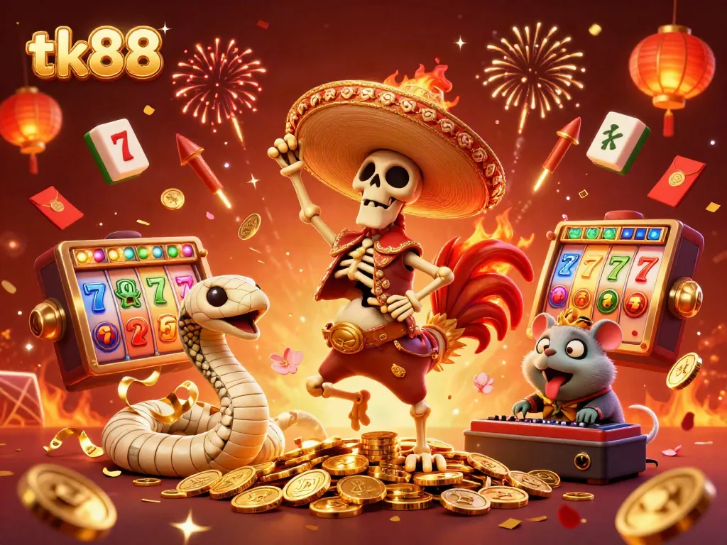 Celebrate big wins with tk88 at a vibrant casino-themed scene full of excitement and action.