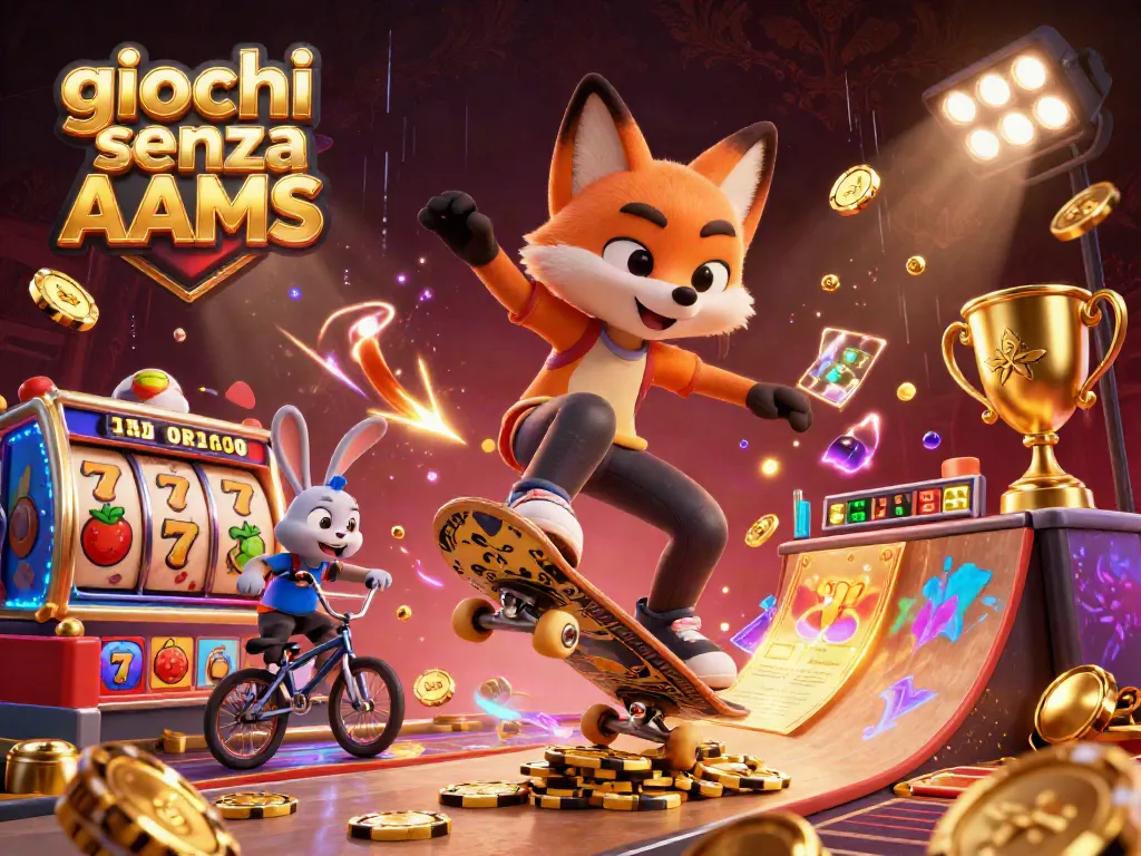 Gioca nei migliori giochi senza AAMS con slot e simboli di casinò in un'illustrazione vivace.