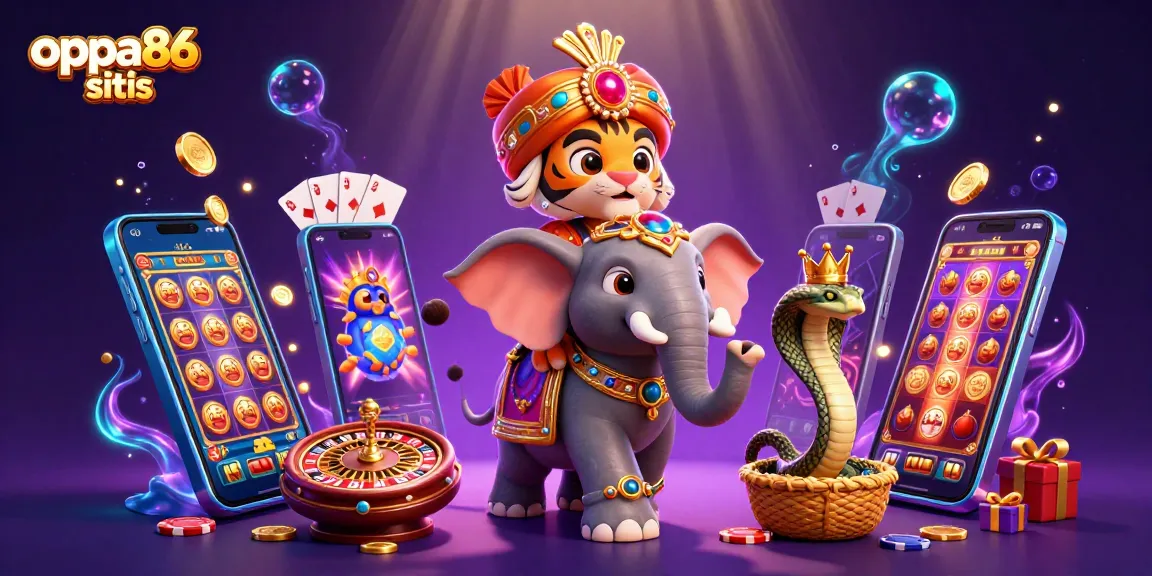 Spin vibrant slots with the oppa86 situs illustration featuring rich casino elements.