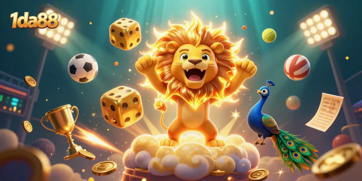 Experience the excitement of 1da88 with dynamic sports betting in a vibrant 3D casino scene.