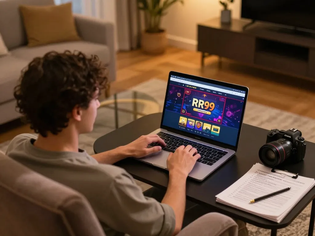 Engaging in exciting gameplay on the RR99 online casino platform with strategic notes.