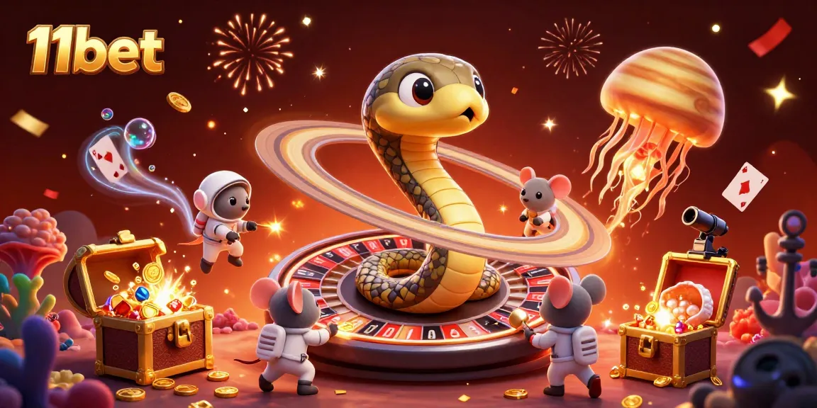 Experience vibrant gambling action with 11bet in a fantastical cosmic casino scene.