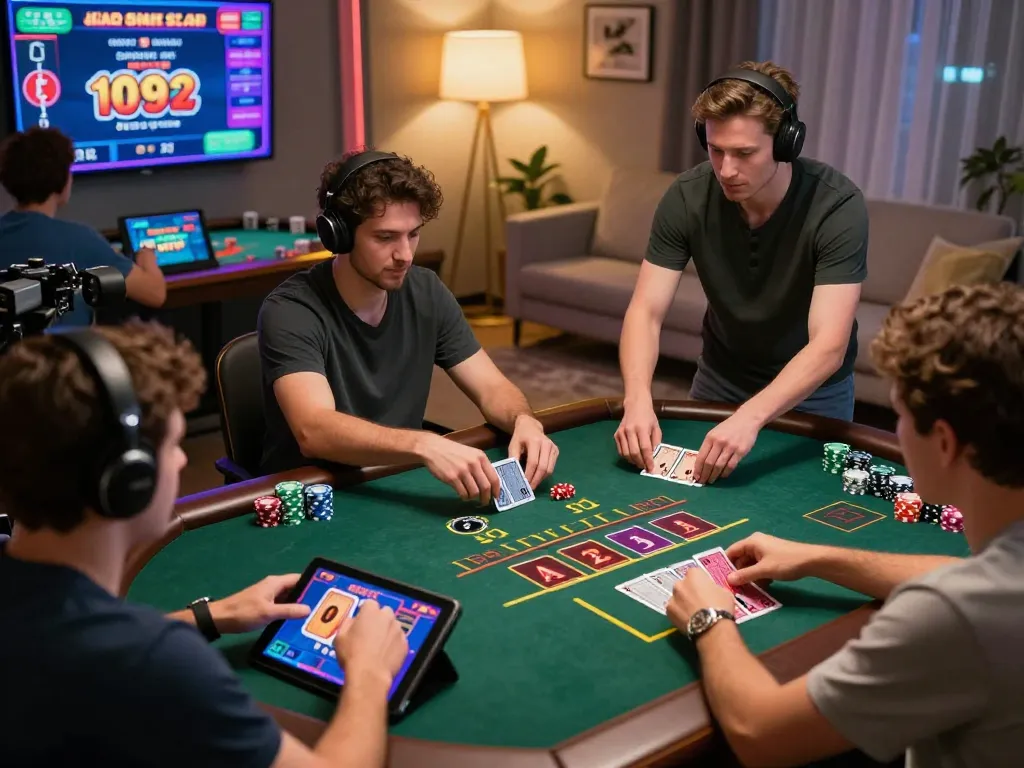 Experience the thrill of badak178 with players strategizing in a live dealer blackjack game.