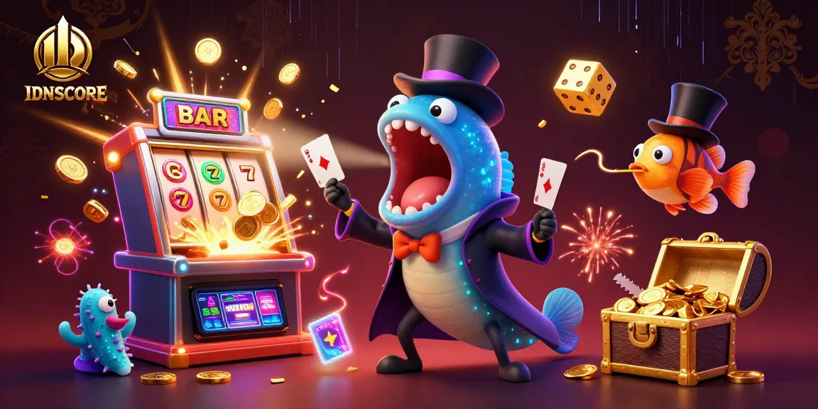 Engage with IDNSCORE's exciting casino experience featuring a unique underwater magic show with vibrant game elements.