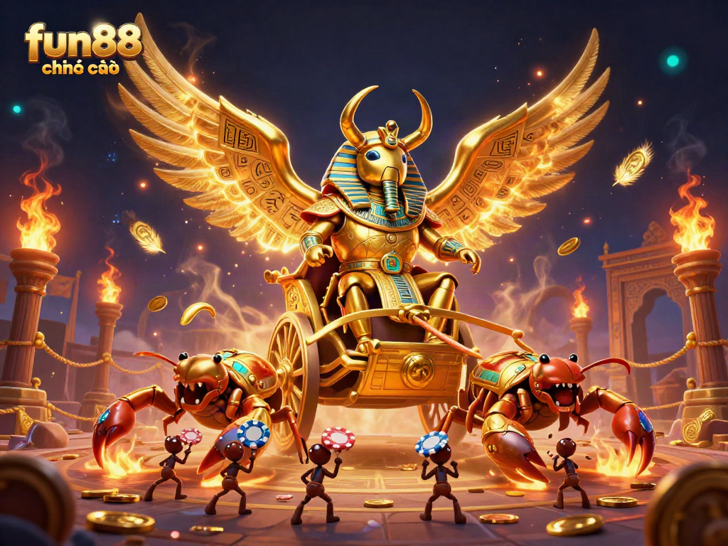 Engage in thrilling bets with fun88 chính thức featuring a 3D casino scene showcasing action-packed gaming elements.