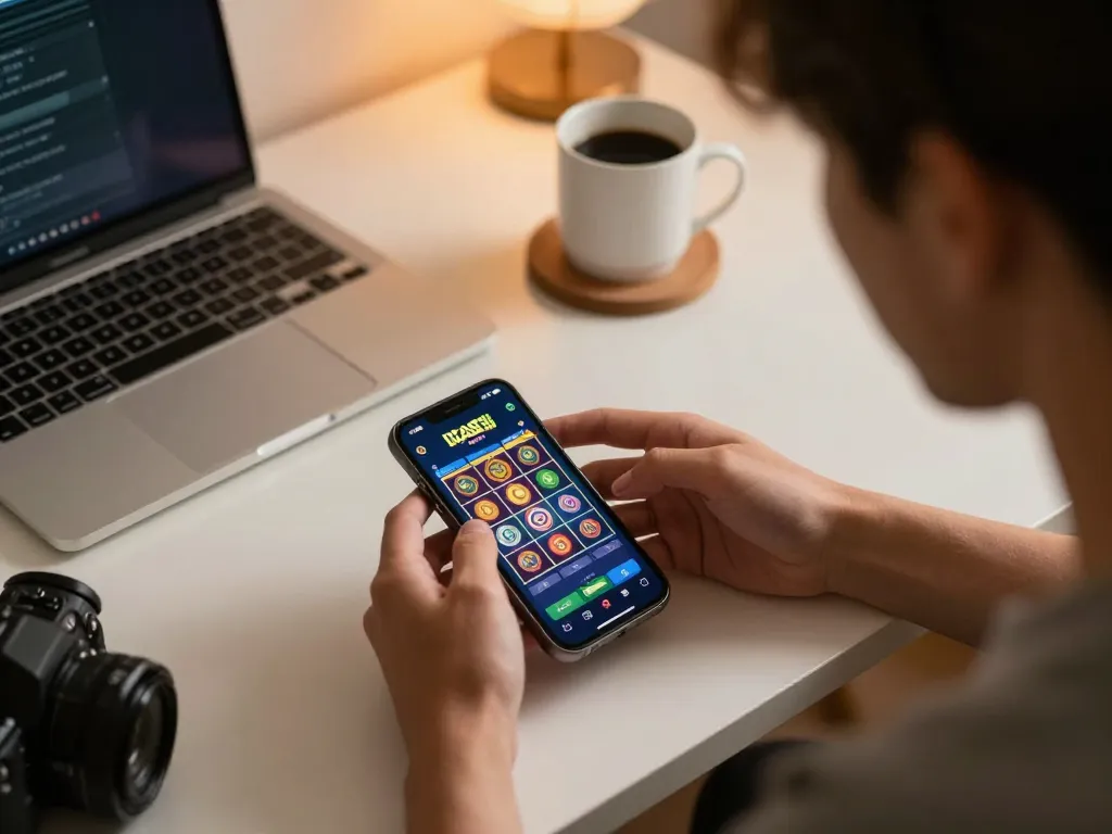 Engaging gameplay on IDCASH 88 mobile casino, showcasing slots in action with stylish setup