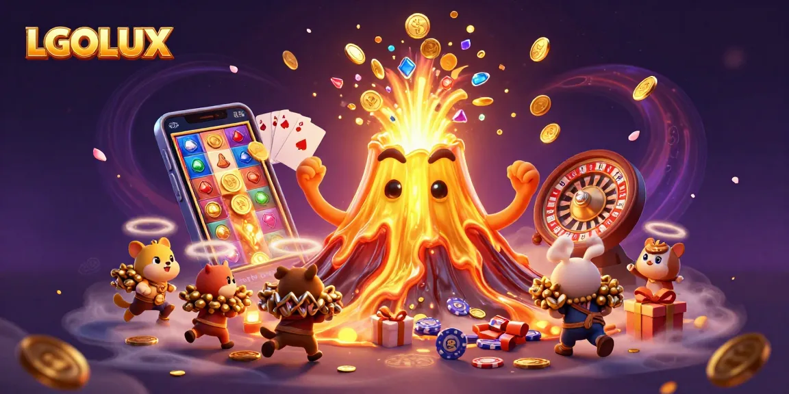 Spin vibrant slot reels and win treasures with LGOLUX in this dynamic casino scene.