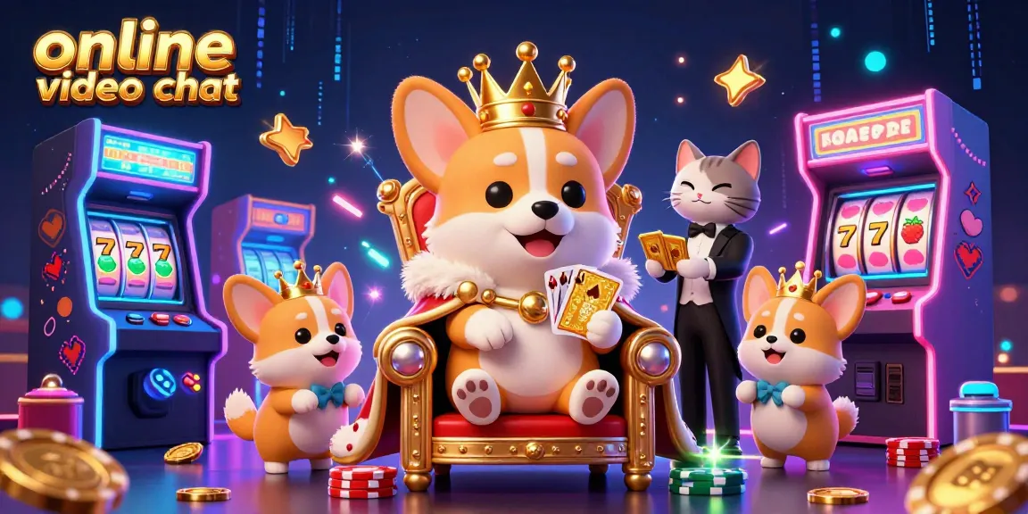 Engage in an exciting online video chat experience featuring vibrant casino elements like slots and poker chips.