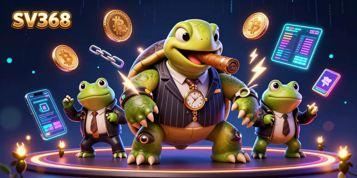 Experience thrilling gameplay with SV368, where a cartoon turtle and bullfrogs embody casino excitement.