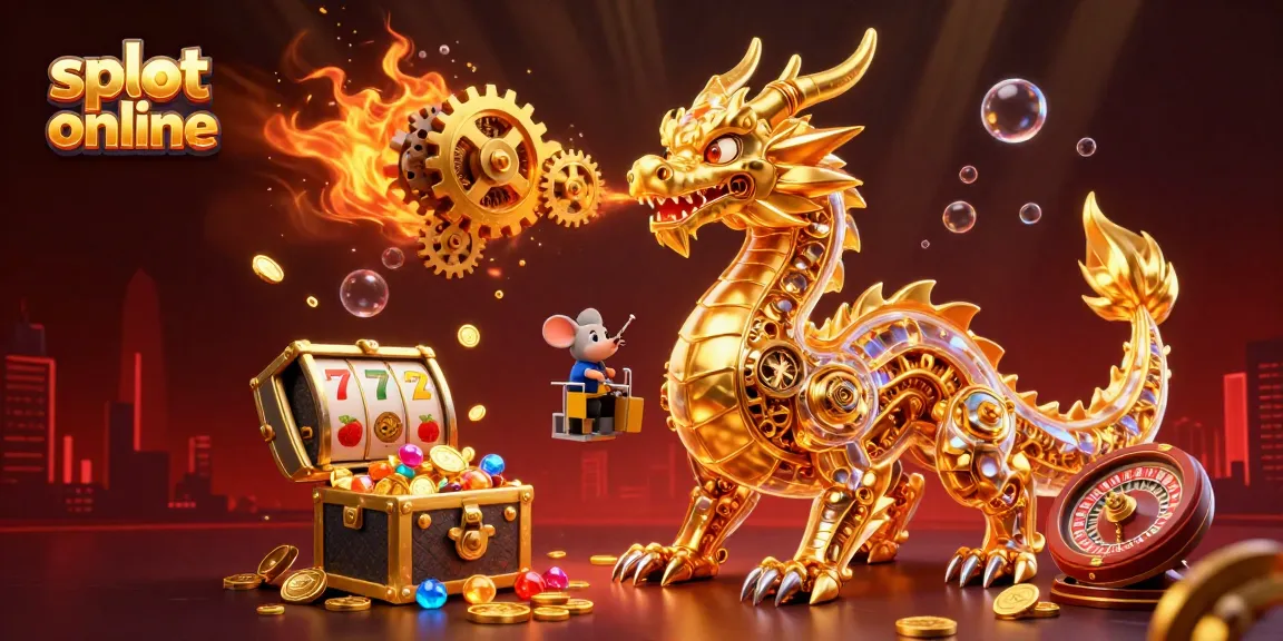 Spin the reels for big wins on slot online with a golden dragon amidst treasure!
