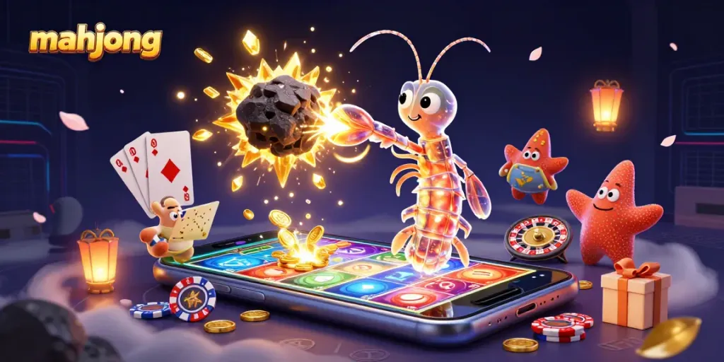 Experience mahjong action with a colorful 3D illustration featuring vibrant gambling elements and exciting game dynamics.