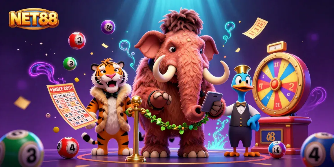 Experience the thrill of winning at NET88 with vibrant lottery elements and engaging characters.