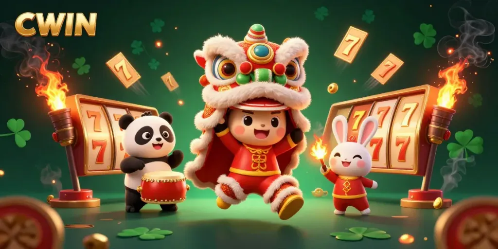 CWIN brings you luck with a festive 3D illustration featuring a lion dance and jackpot fun!