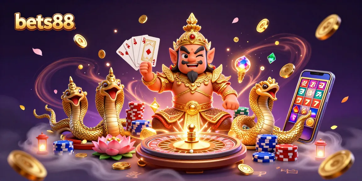 Experience thrilling gameplay at bets88 with a vibrant casino illustration filled with captivating gaming elements.