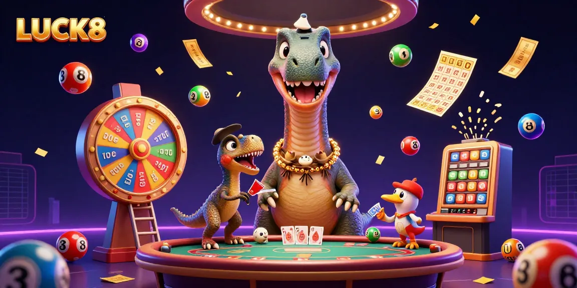 Experience the excitement of LUCK8 with vibrant lottery and casino elements in a dynamic 3D scene.