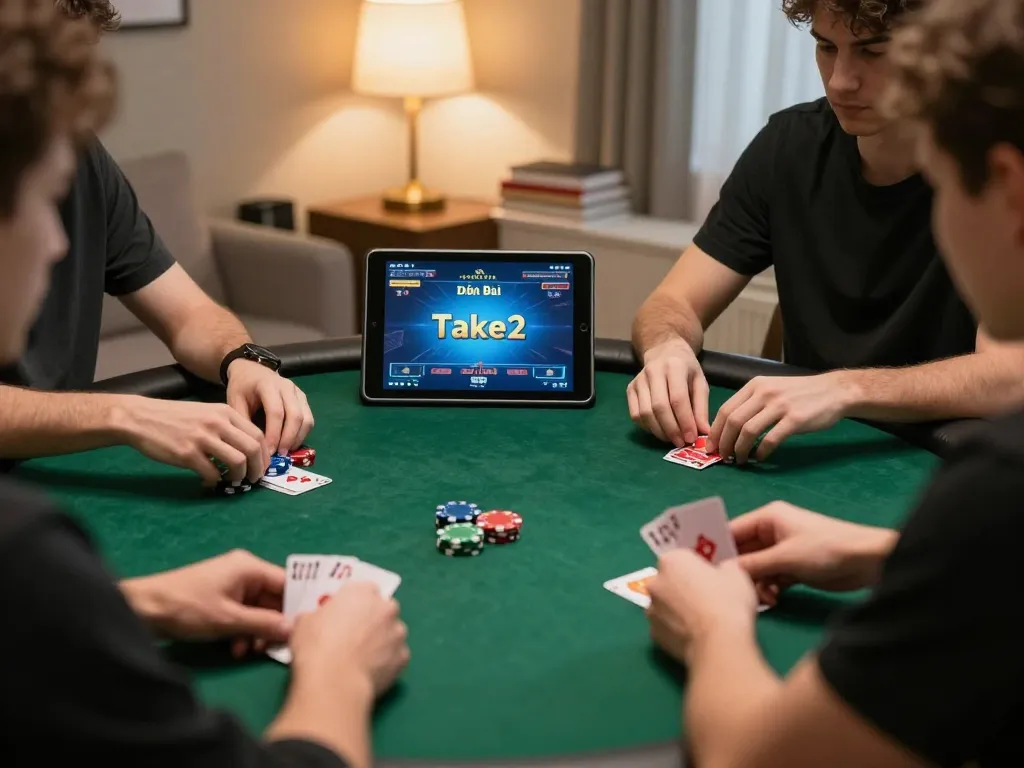 Players strategically engaging in Đánh Bài Take2 poker online, showcasing skill and excitement.