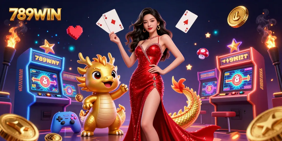 Experience the thrill of winning at 789WIN with vibrant game elements and engaging characters in this 3D casino scene.