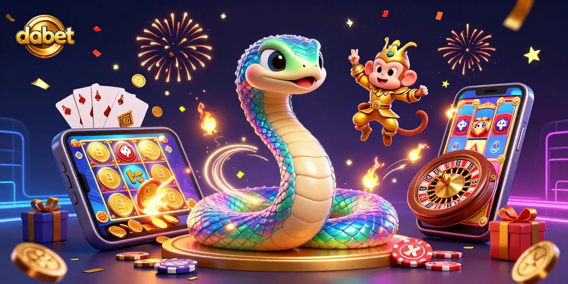 dabet players unlocking exciting slots with a vibrant 3D illustration including a serpent and monkey king.