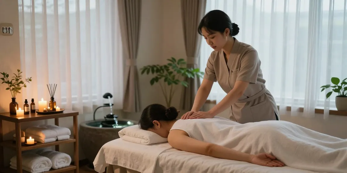 Refreshing 안양출장마사지 in a serene spa setting with soft lighting and calming elements.