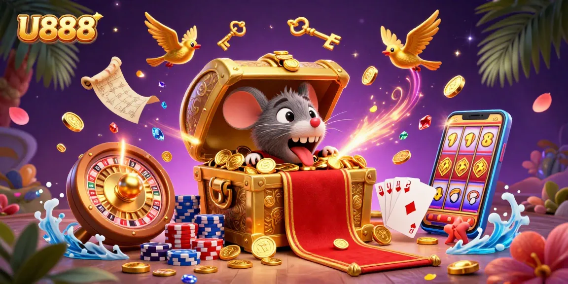 Experience thrilling wins at U888 with a vibrant casino scene featuring dynamic game elements and rich graphics.