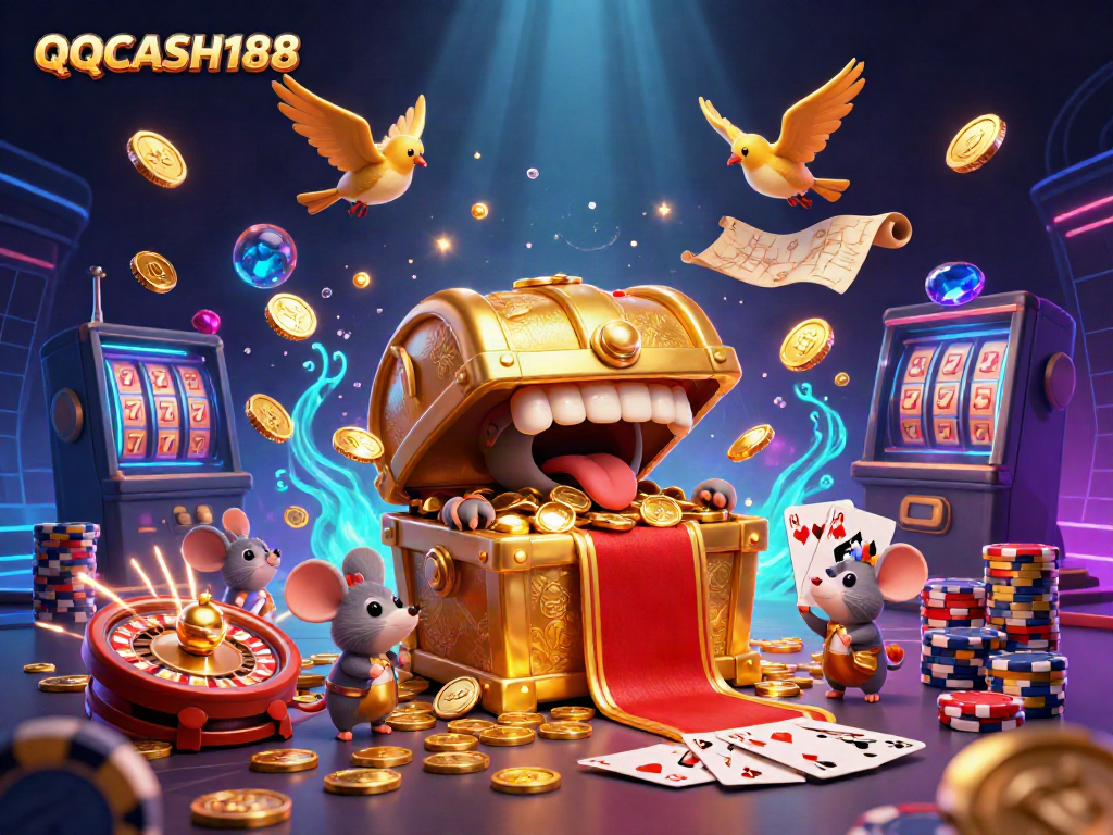 Engage with thrilling gaming at QQCASH188 featuring exciting slot reels and dazzling treasures.
