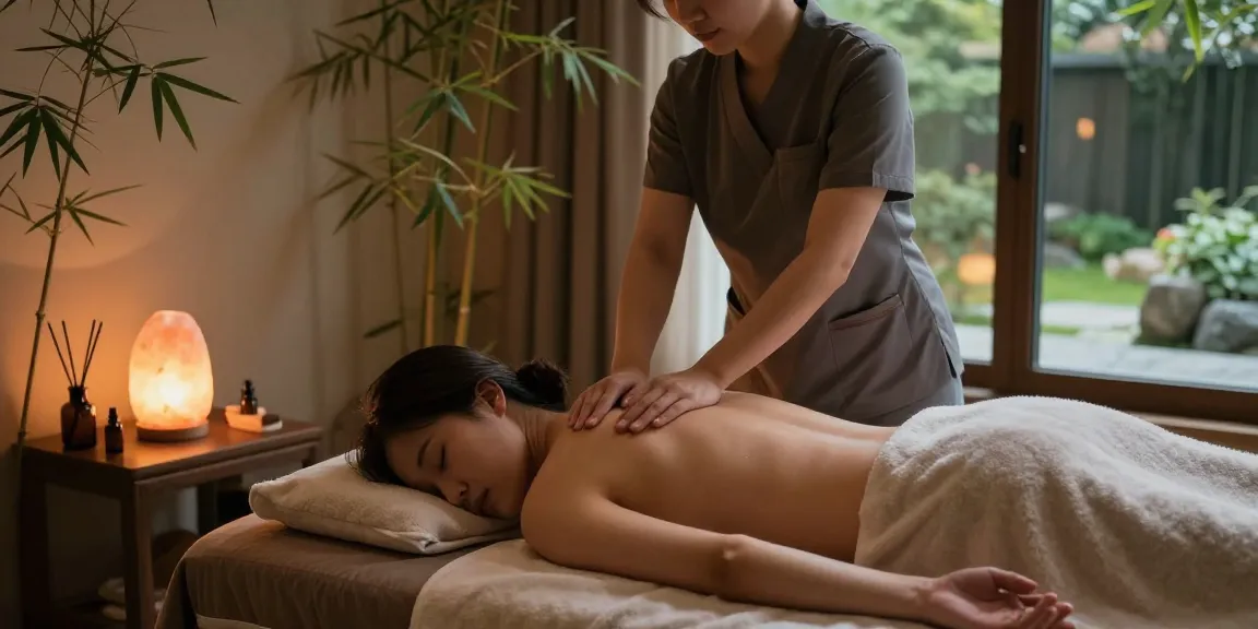 Relaxing 파주출장마사지 in a serene spa environment with soothing lighting and essential oils.