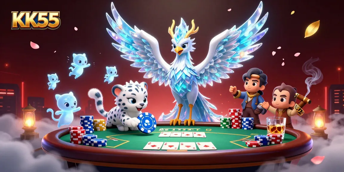 Engage with KK55's thrilling world as the ice phoenix and snow leopard bring casino excitement to life.