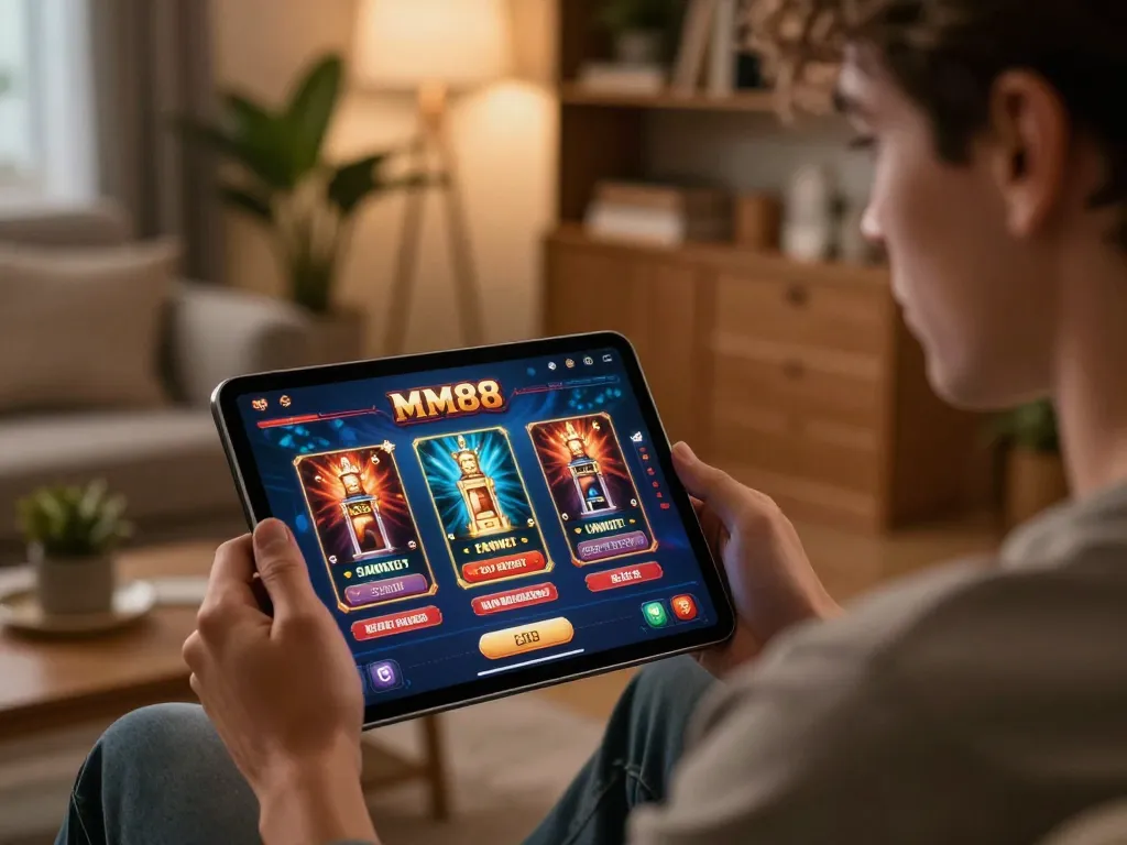 Engaged player enjoying the MM88 casino app on tablet for an exciting gaming experience