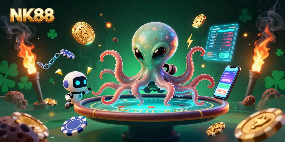 Engage in thrilling gaming on NK88 with vibrant alien characters at a holographic poker table.