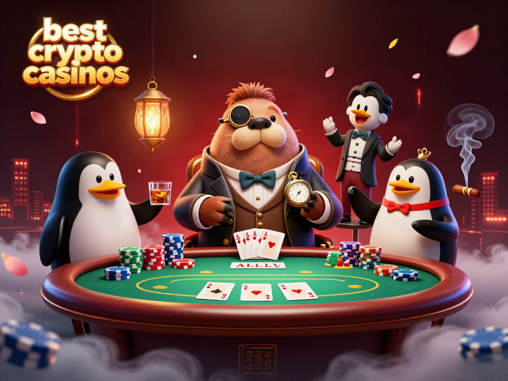 Experience the best crypto casinos with a poker showdown featuring a walrus and friends.