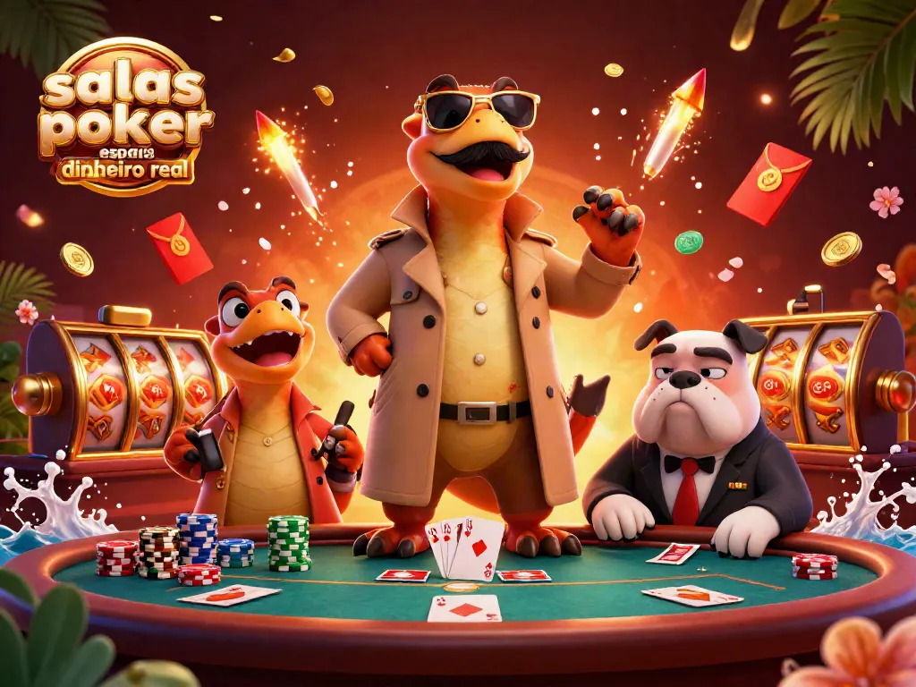 Juega en salas de poker online España dinero real, con raptors en un casino, diversión y emoción.